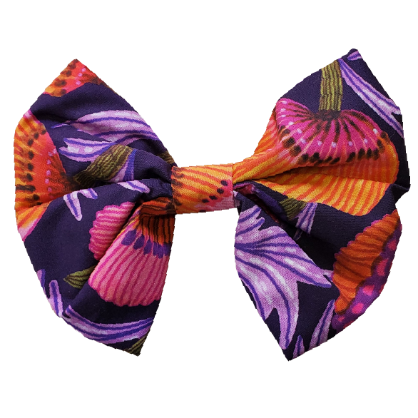 Australian Purple and Orange Floral Dog Bow Tie - Size Large – Handmade in Michigan, stylish and durable.