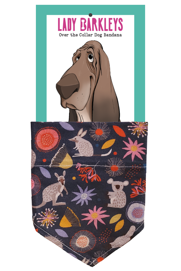 Aussie Animals Dog Bandana - Handmade over-the-collar dog bandana, stylish and comfortable for pets.