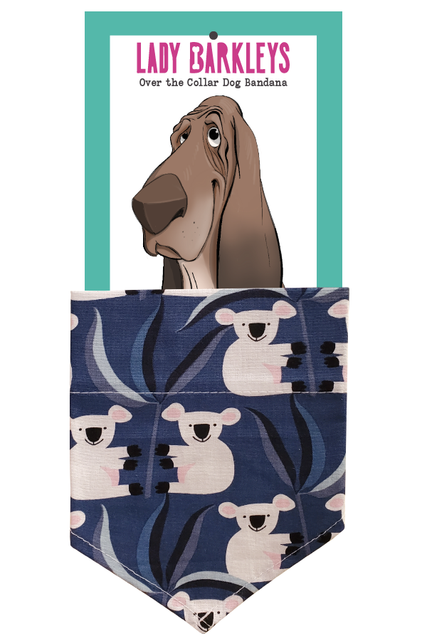 Koala Cuddle Over the Collar Dog Bandana – Slide-On Design - Handmade over-the-collar dog bandana, stylish and comfortable for pets.