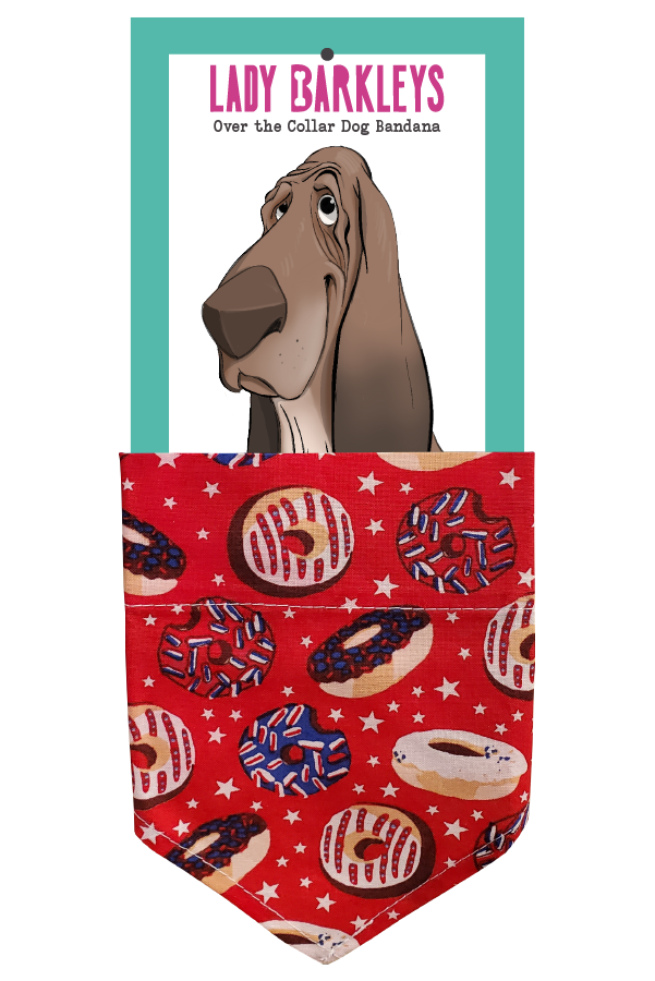 Donut Delight Dog Bandana - Handmade over-the-collar dog bandana, stylish and comfortable for pets.
