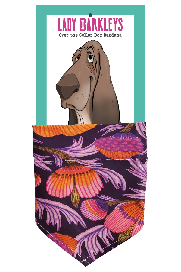 Aussie Floral Fusion Over the Collar Dog Bandana – Slide-On Design - Handmade over-the-collar dog bandana, stylish and comfortable for pets.