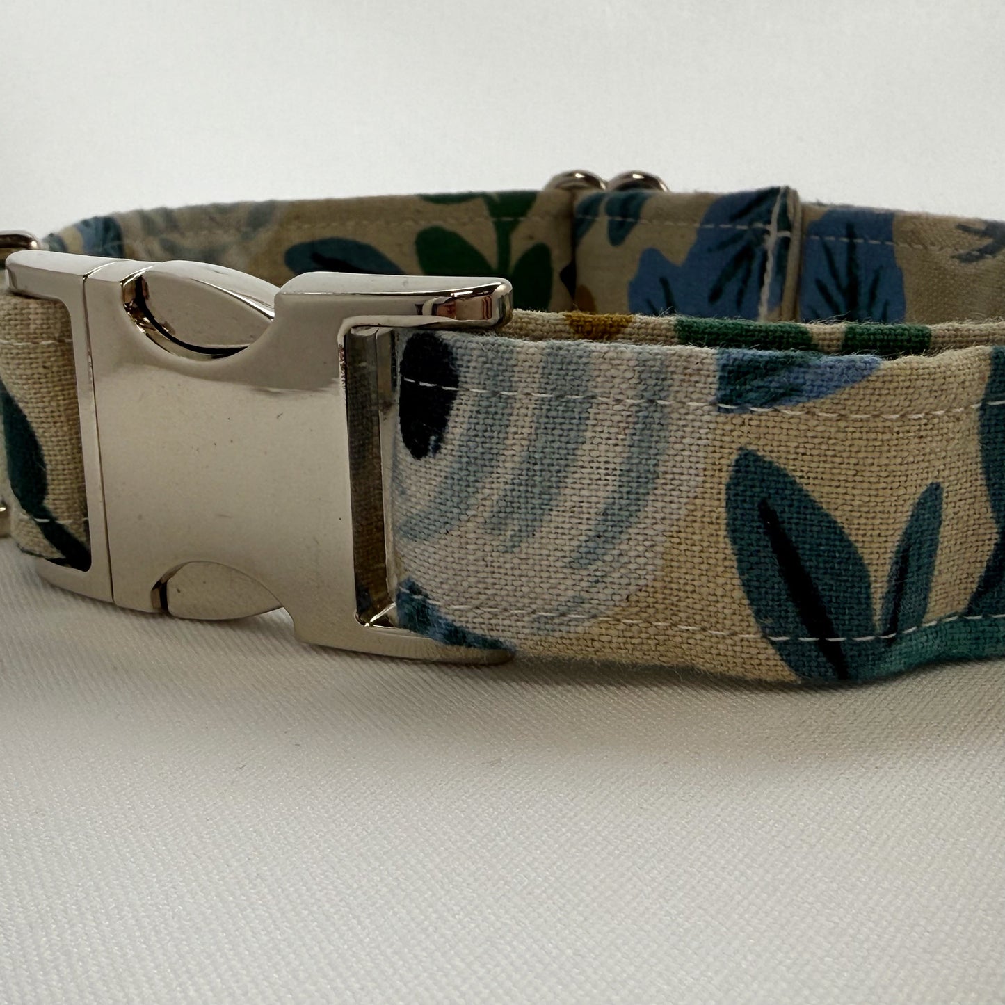 Light Blue Floral Linen Dog Collar