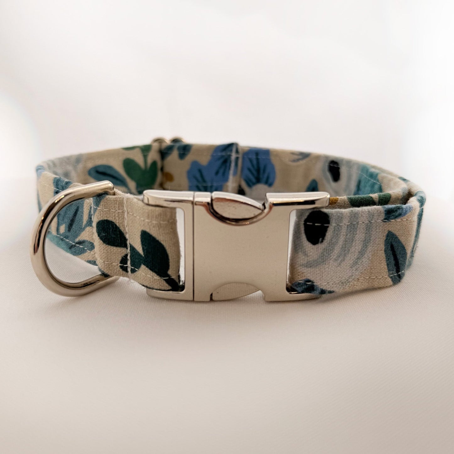 Light Blue Floral Linen Dog Collar