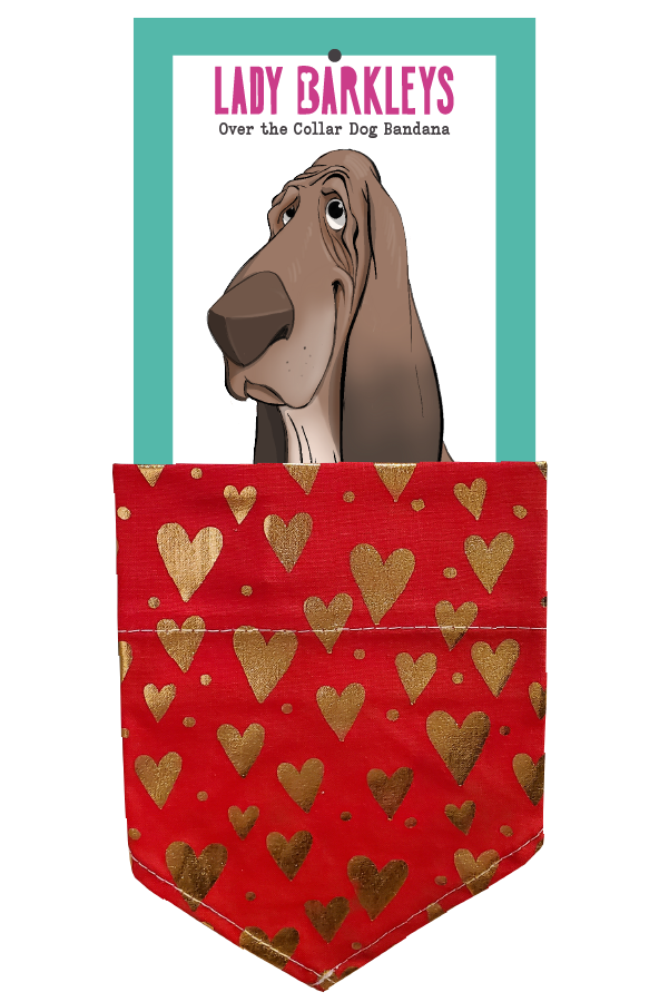 Golden Hearts Valentine's Over the Collar Dog Bandana – Slide-On Design - Handmade over-the-collar dog bandana, stylish and comfortable for pets.