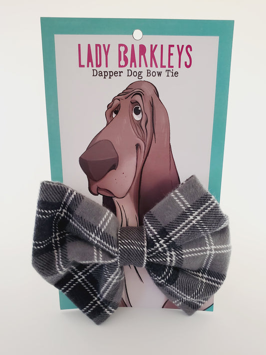 Classic Snuggly Soft Grey Dapper Dog Bow Tie – Secure fit with elastic loops.