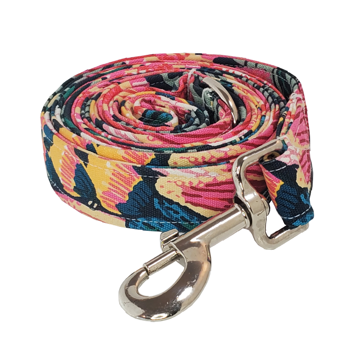 Australian Linen Pink Floral Dog Leash - High-quality handmade dog leash from Lady Barkleys.