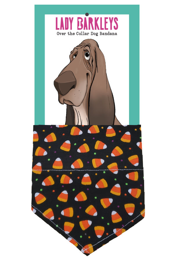 Candy Corn Halloween Over the Collar Dog Bandana – Slide-On Design - Handmade over-the-collar dog bandana, stylish and comfortable for pets.