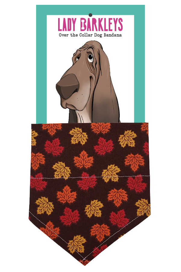 Fall Leaves Over the Collar Dog Bandana – Slide-On Design - Handmade over-the-collar dog bandana, stylish and comfortable for pets.