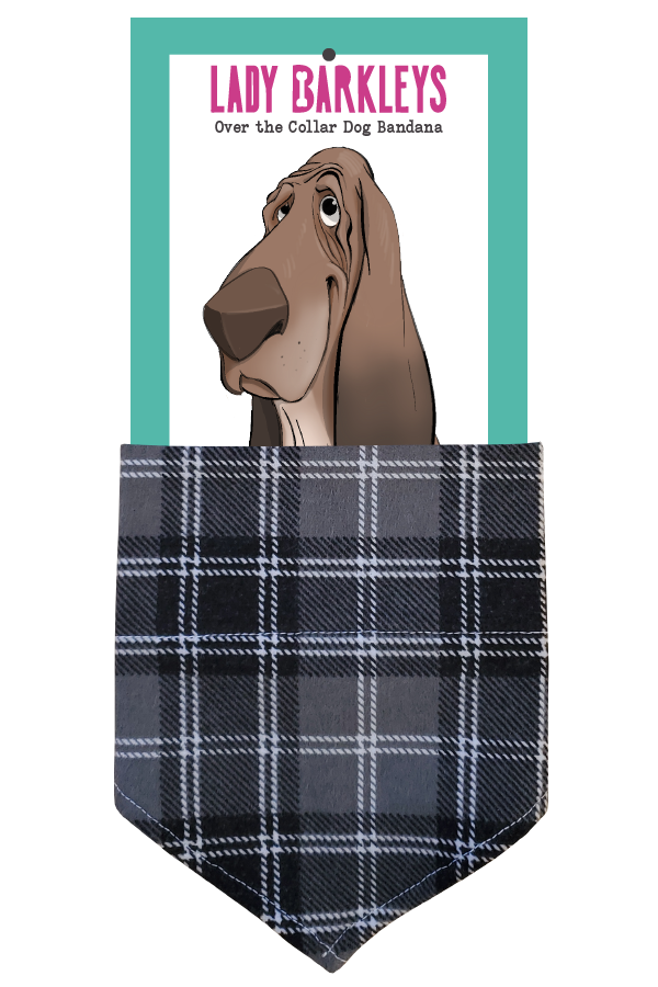 Snuggly Soft Grey Flannel Over the Collar Dog Bandana – Slide-On Design - Handmade over-the-collar dog bandana, stylish and comfortable for pets.