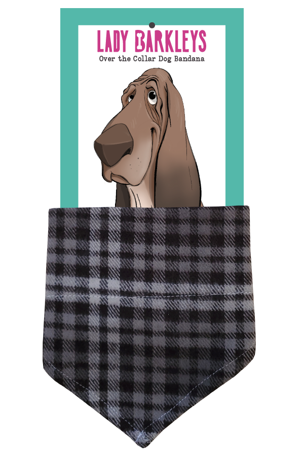 Snuggly Soft Thick Grey Flannel Over the Collar Dog Bandana