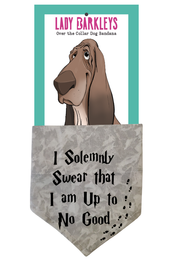 I Solemnly Swear That I'm Up to No Good Over the Collar Dog Bandana – Slide-On Design - Handmade over-the-collar dog bandana, stylish and comfortable for pets.