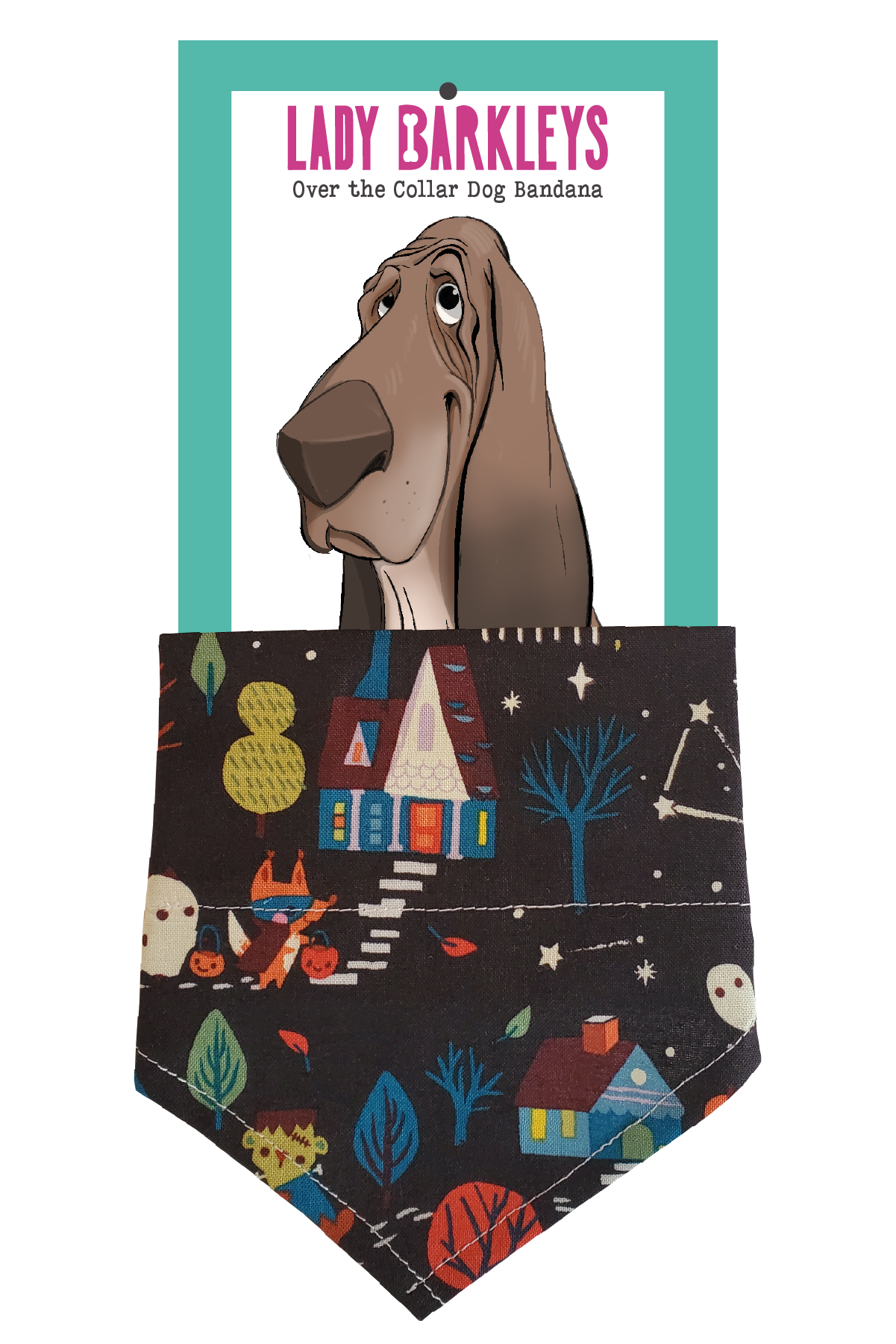 Kawaii Halloween Trick or Treaters Over the Collar Dog Bandana – Slide-On Design - Handmade over-the-collar dog bandana, stylish and comfortable for pets.