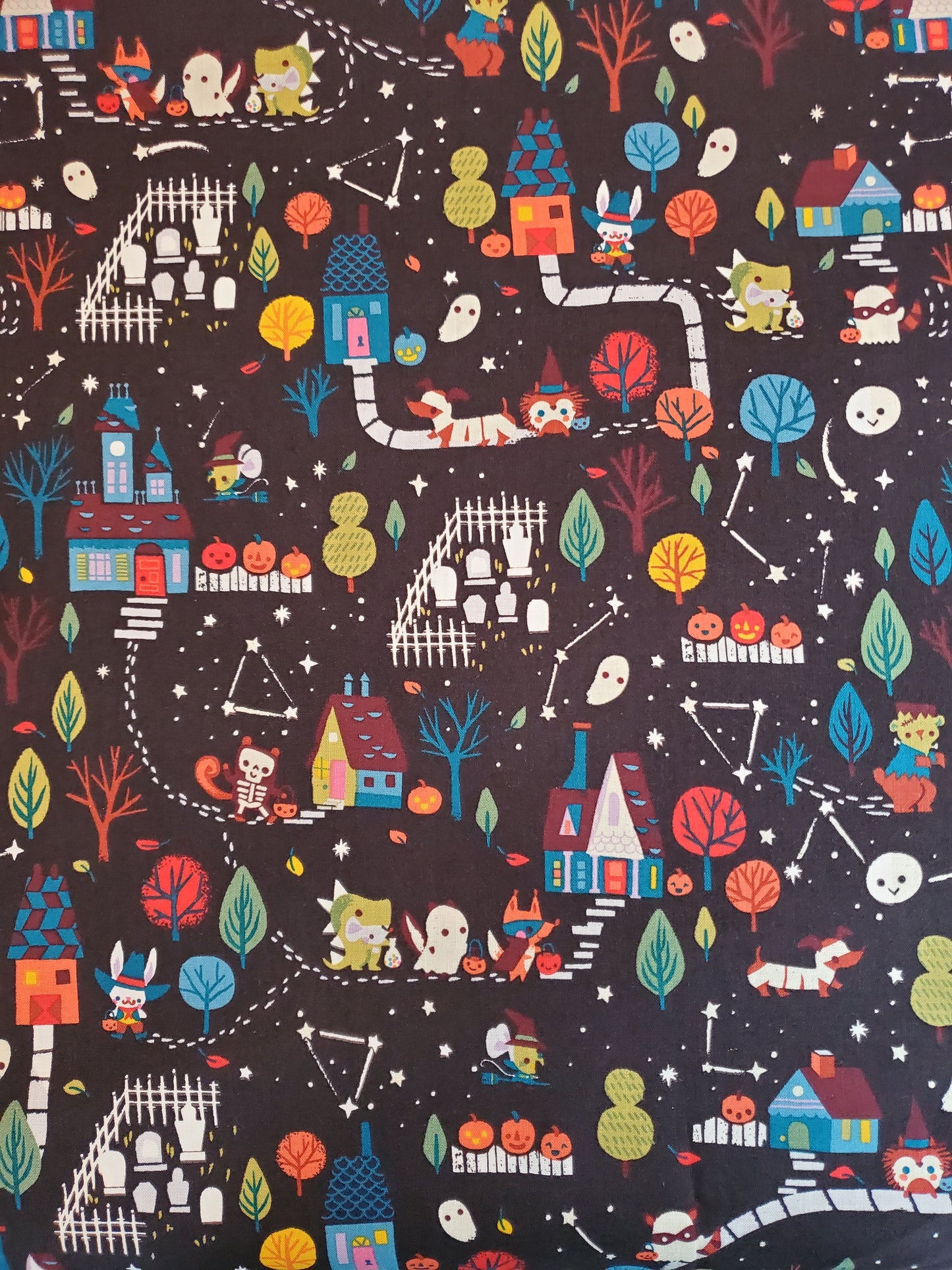 Kawaii Trick-or-Treater fabric dog bandana, perfect for Halloween.