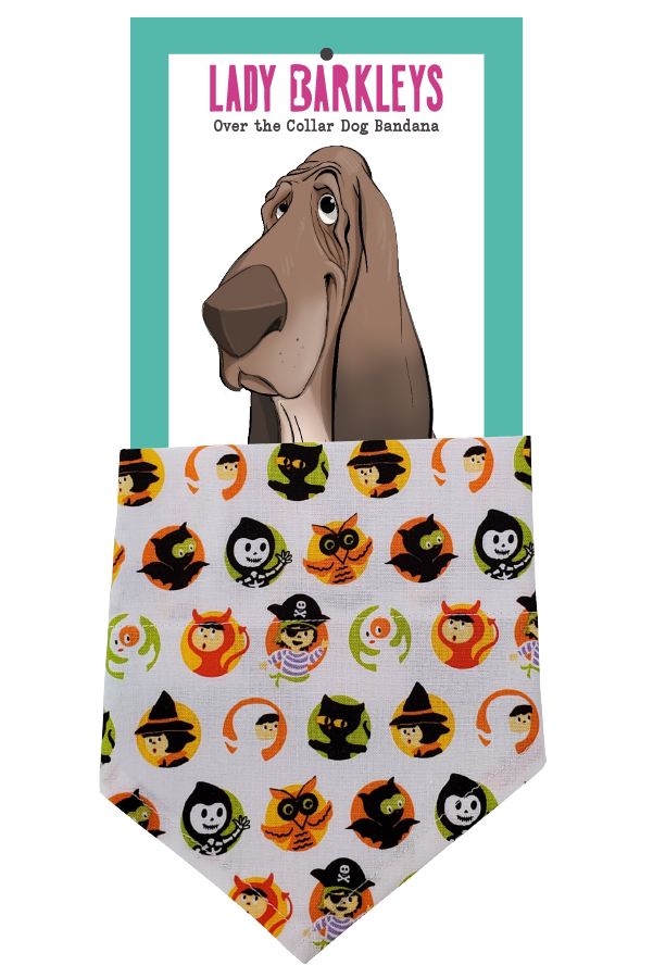 Retro Halloween Over the Collar Dog Bandana – Slide-On Design - Handmade over-the-collar dog bandana, stylish and comfortable for pets.