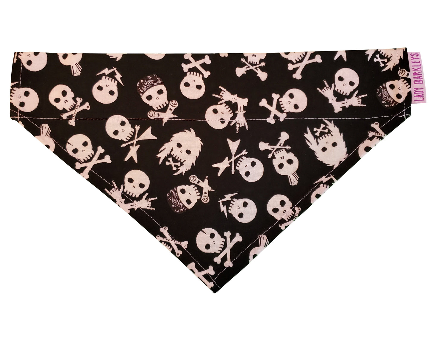 Rocker Skulls over-the-collar dog bandana, handmade in the USA by Lady Barkleys.