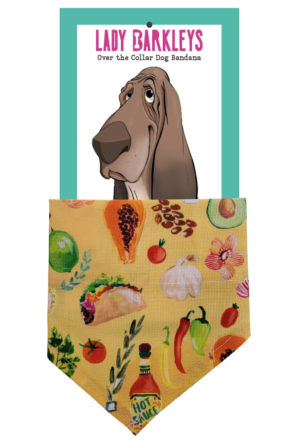 Taco Tuesday Over the Collar Dog Bandana – Slide-On Design - Handmade over-the-collar dog bandana, stylish and comfortable for pets.