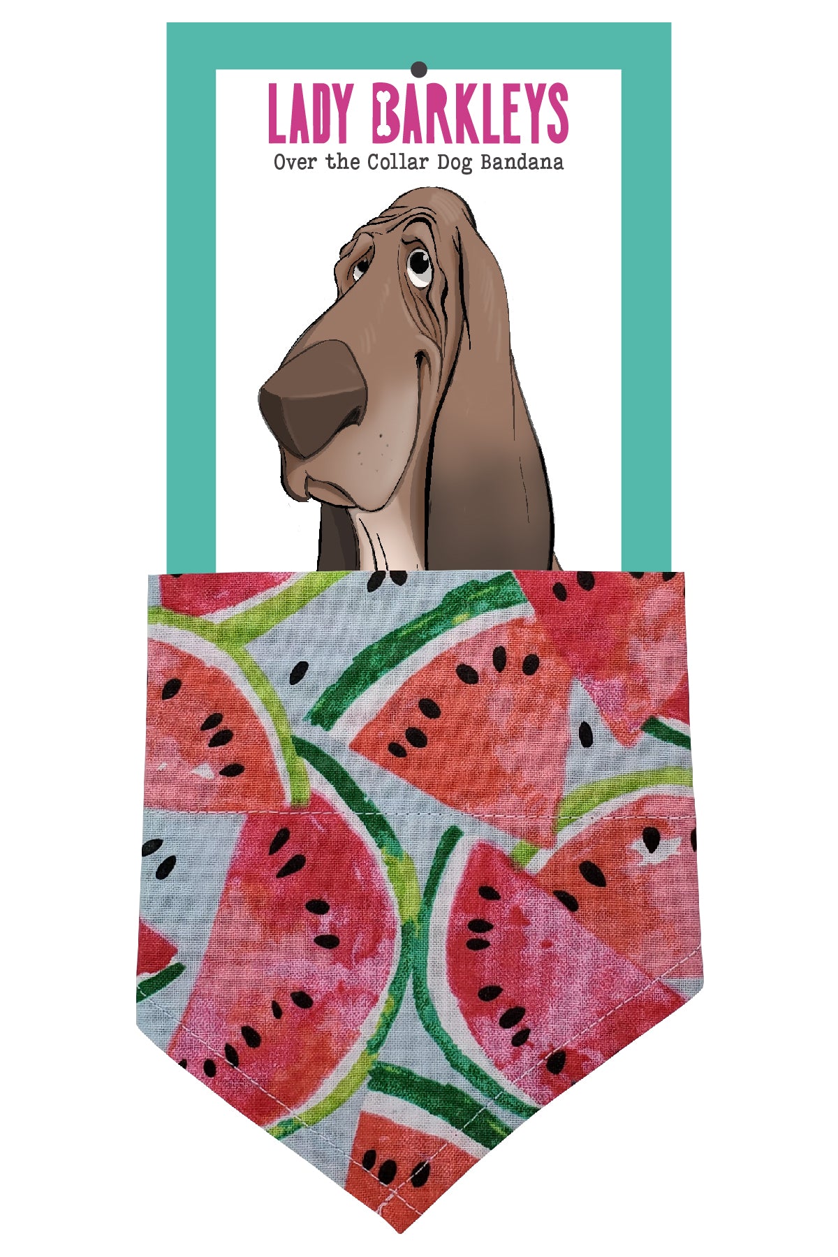 Watermelon Over the Collar Dog Bandana – Slide-On Design - Handmade over-the-collar dog bandana, stylish and comfortable for pets.