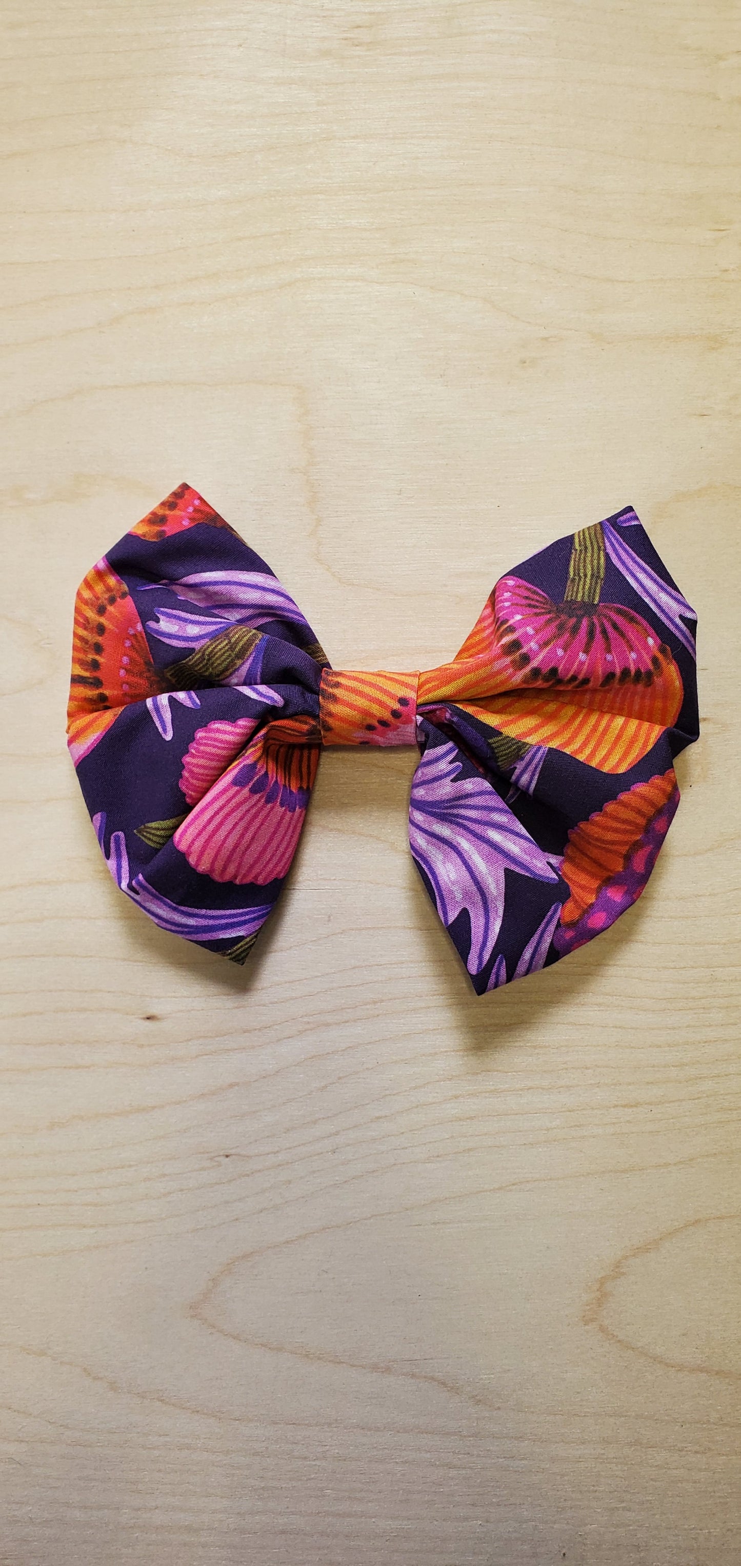 Australian Purple and Orange Floral Dog Bow Tie - Size Large