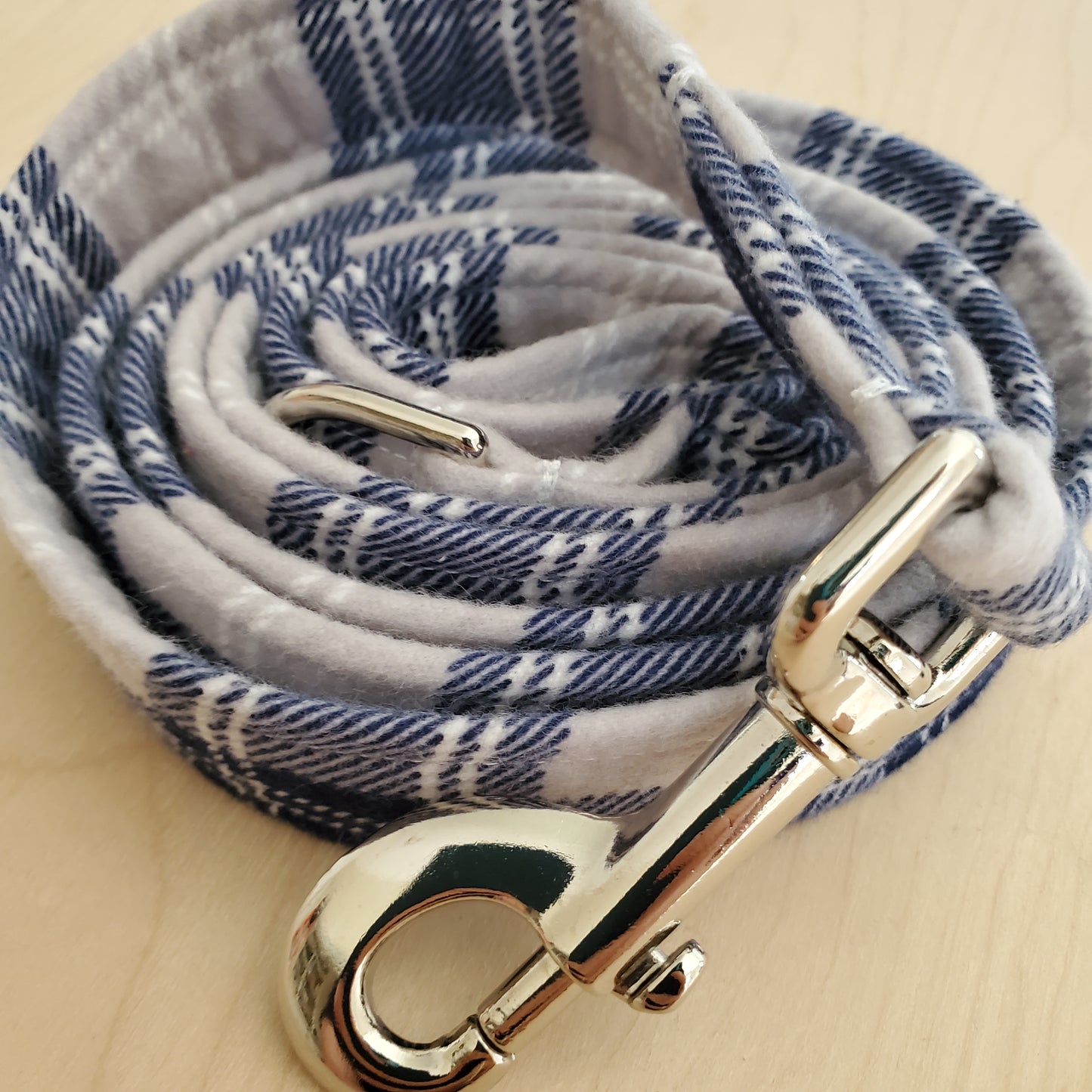 Grey and Blue Flannel Matching Dog Collar and Leash Set