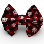 Small Red Flannel Paw Print Bow Tie