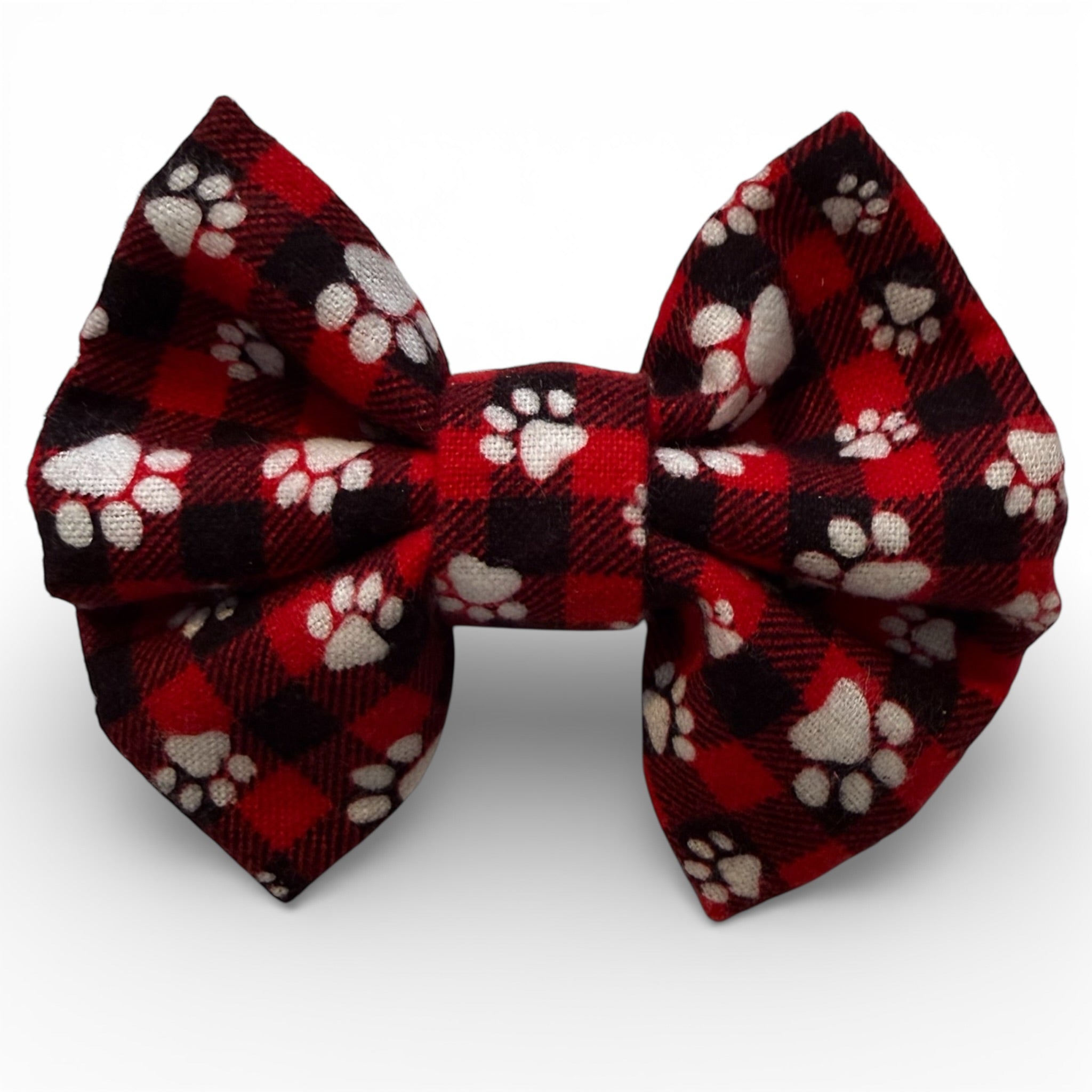 Small Red Flannel Paw Print Bow Tie