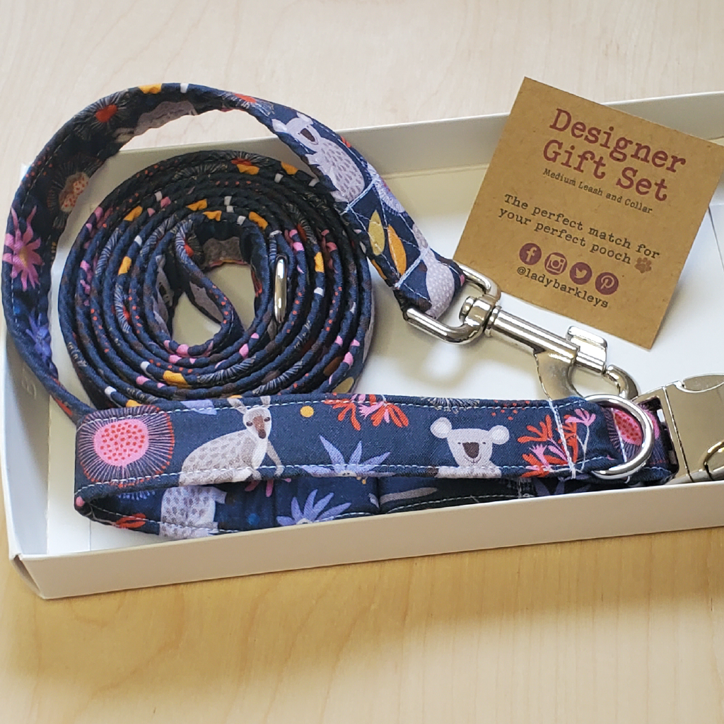 Stylish Aussie Animals Dog Collar and Leash Set – Adjustable collar and 6-foot matching leash.