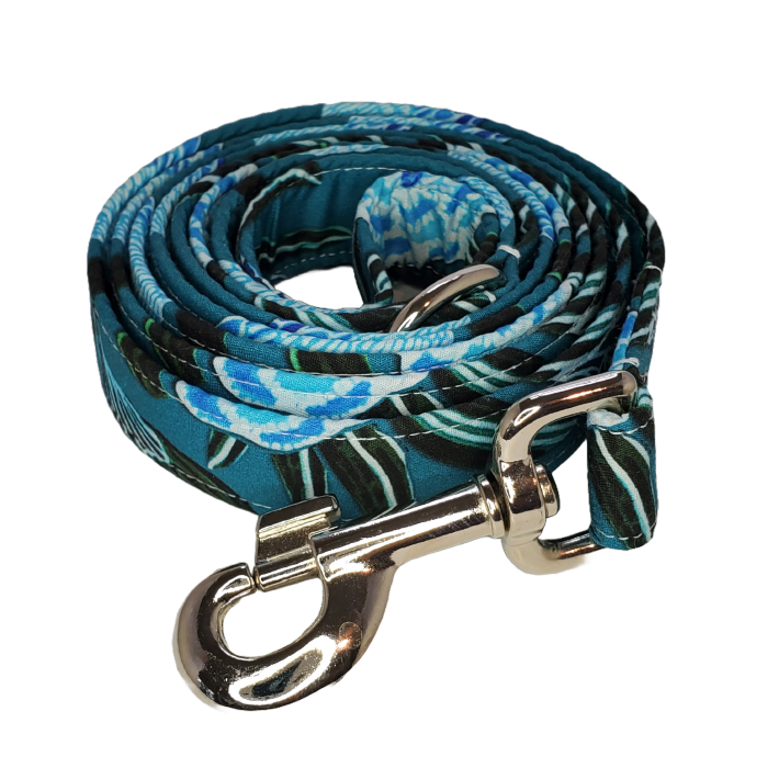 Australian Blue Banksia Blossom Dog Leash - High-quality handmade dog leash from Lady Barkleys.
