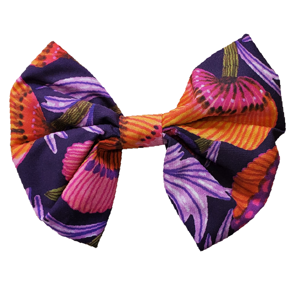 Australian Purple and Orange Floral Dog Bow Tie - Size Large