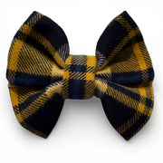 Small Blue and Gold Flannel Dog Bow Tie