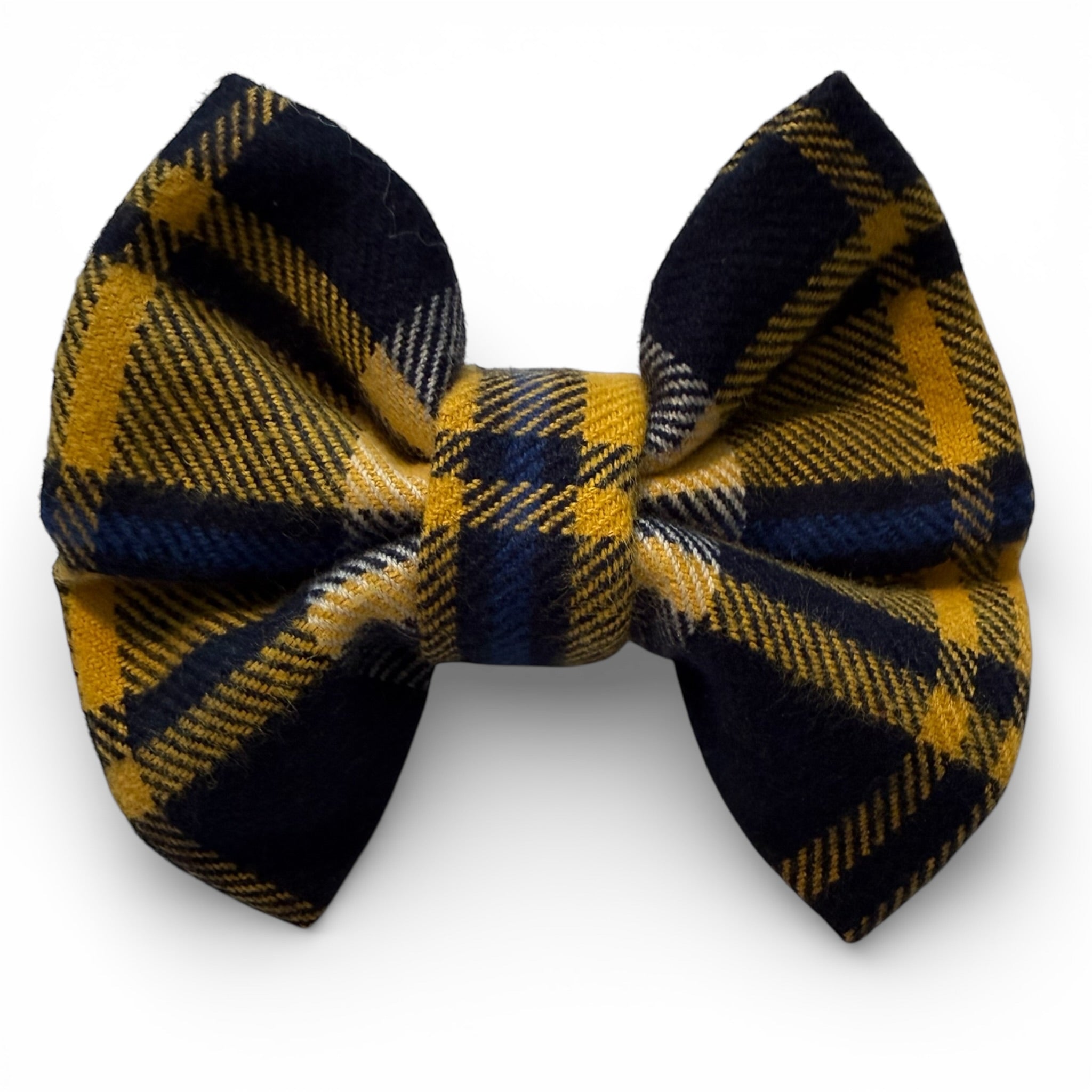 Small Blue and Gold Flannel Dog Bow Tie