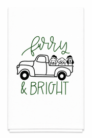 Furry and Bright Dogs in Car Tea Towel