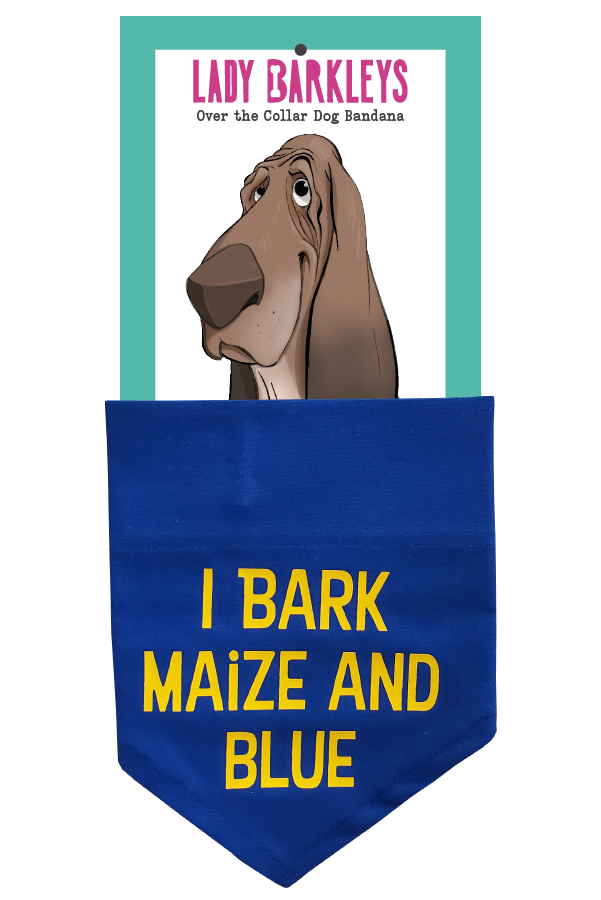 I Bark Maize and Blue Over the Collar Dog Bandana