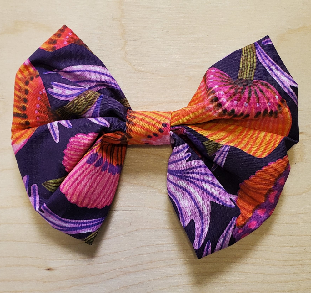 Australian Purple and Orange Floral Dog Bow Tie - Size Large