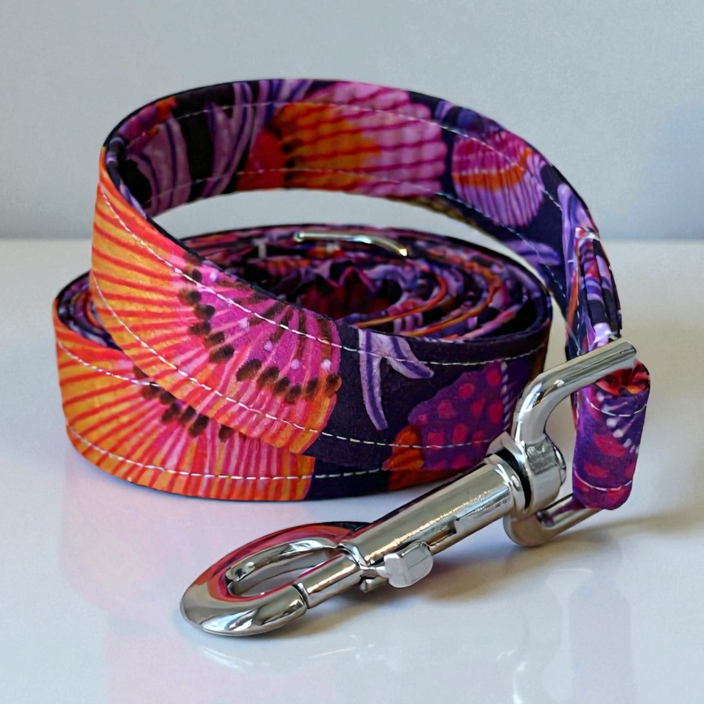 Purple and Orange Floral Australian Fabric Dog Leash