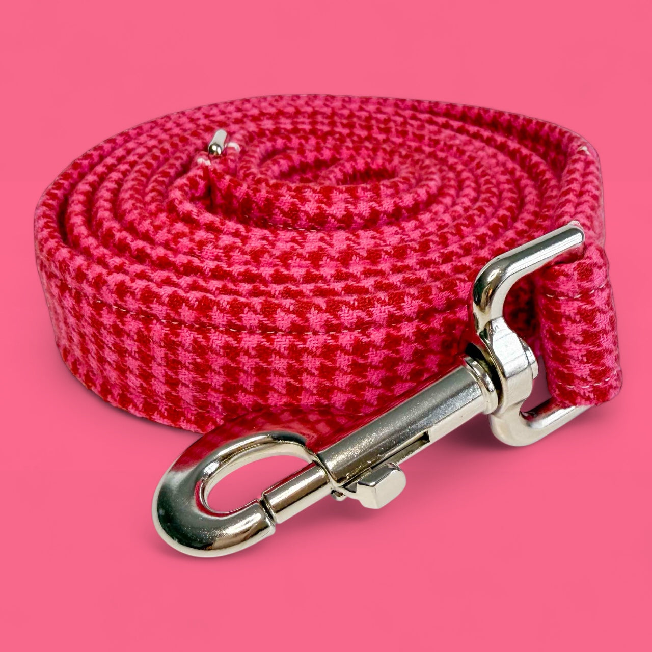 Large Pink Houndstooth Dog Leash - 6ft