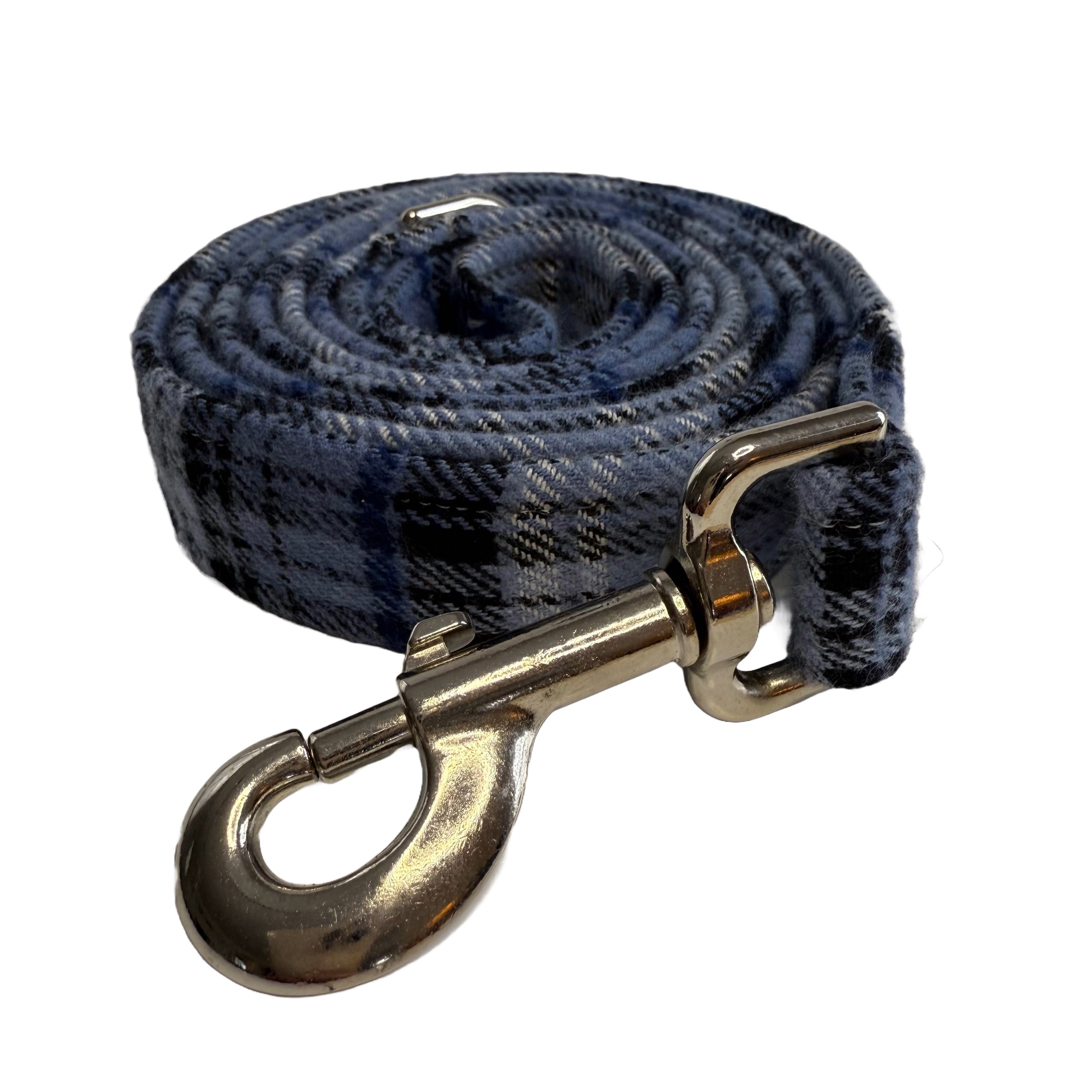 Large Blue, White & Black Plaid Dog Leash – Handmade in Michigan - High-quality handmade dog leash from Lady Barkleys.