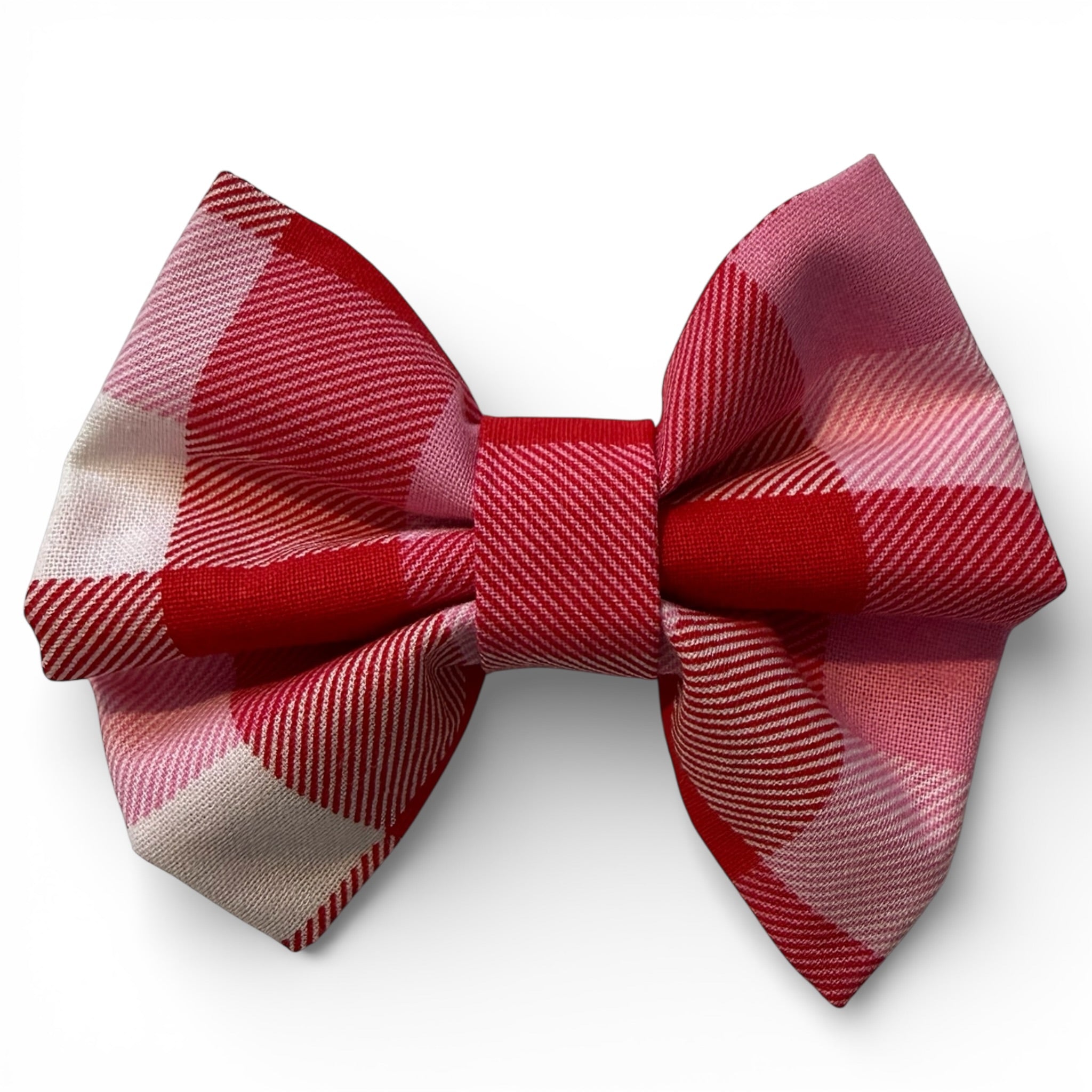 Small Red and Pink Flannel Dapper Dog Bow Tie