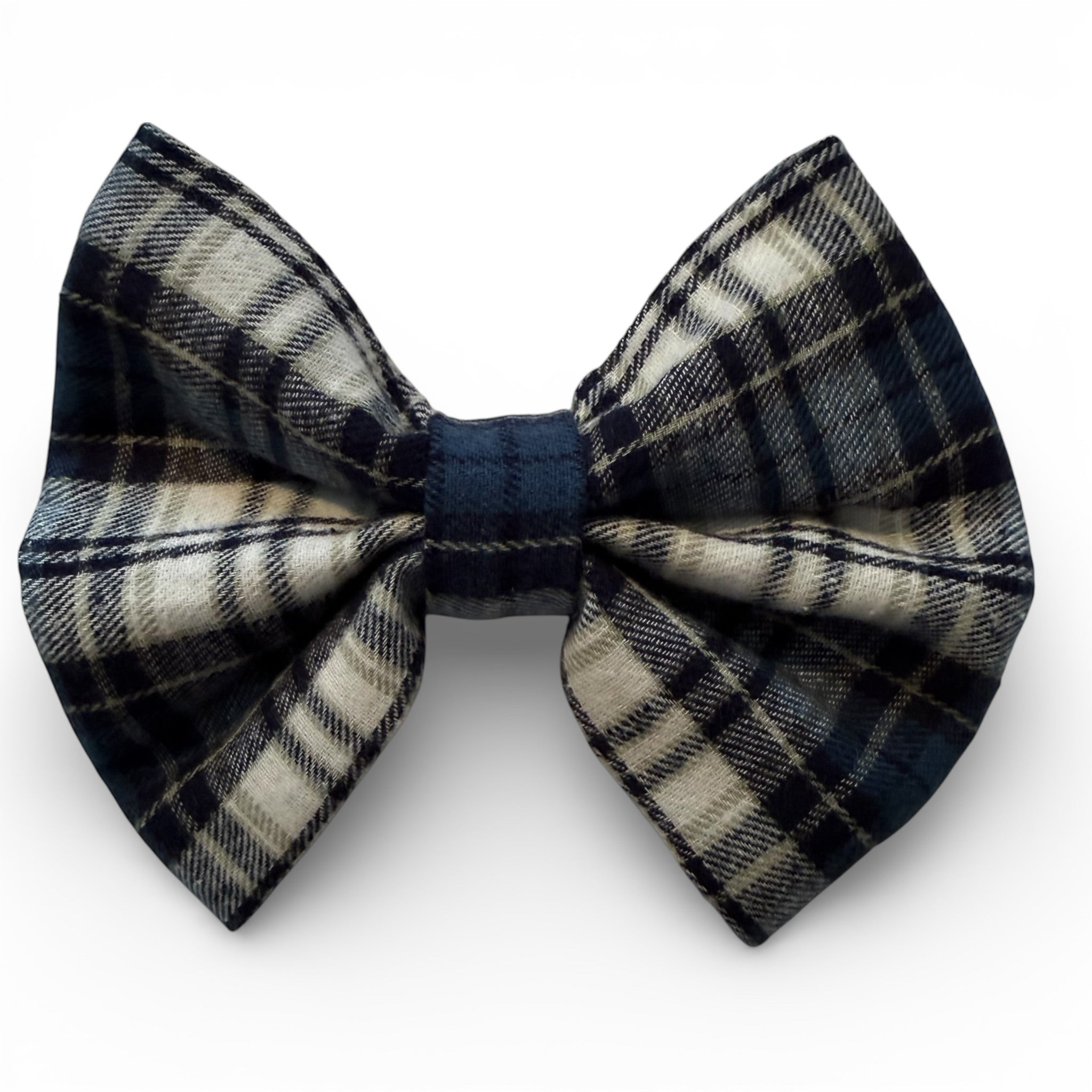 Large Soft Blue Plaid Dapper Dog Bow Tie