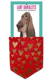 Golden Hearts Valentine's Over the Collar Dog Bandana – Slide-On Design - Handmade over-the-collar dog bandana, stylish and comfortable for pets.