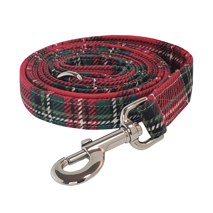 Red Holiday Super Snuggle Fabric Dog Leash - High-quality handmade dog leash from Lady Barkleys.