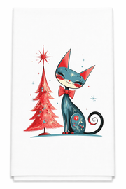 Retro Cats Red Tea Towel