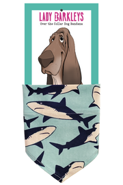 Shark Print Over the Collar Dog Bandana – Slide-On Design - Handmade over-the-collar dog bandana, stylish and comfortable for pets.