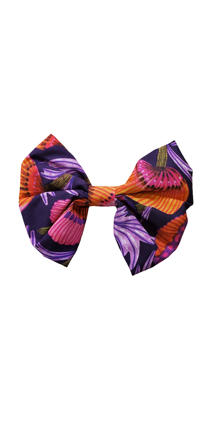 Australian Purple and Orange Floral Dog Bow Tie - Size Large