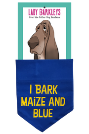 I Bark Maize and Blue Over the Collar Dog Bandana – Slide On Design - Handmade over-the-collar dog bandana, stylish and comfortable for pets.