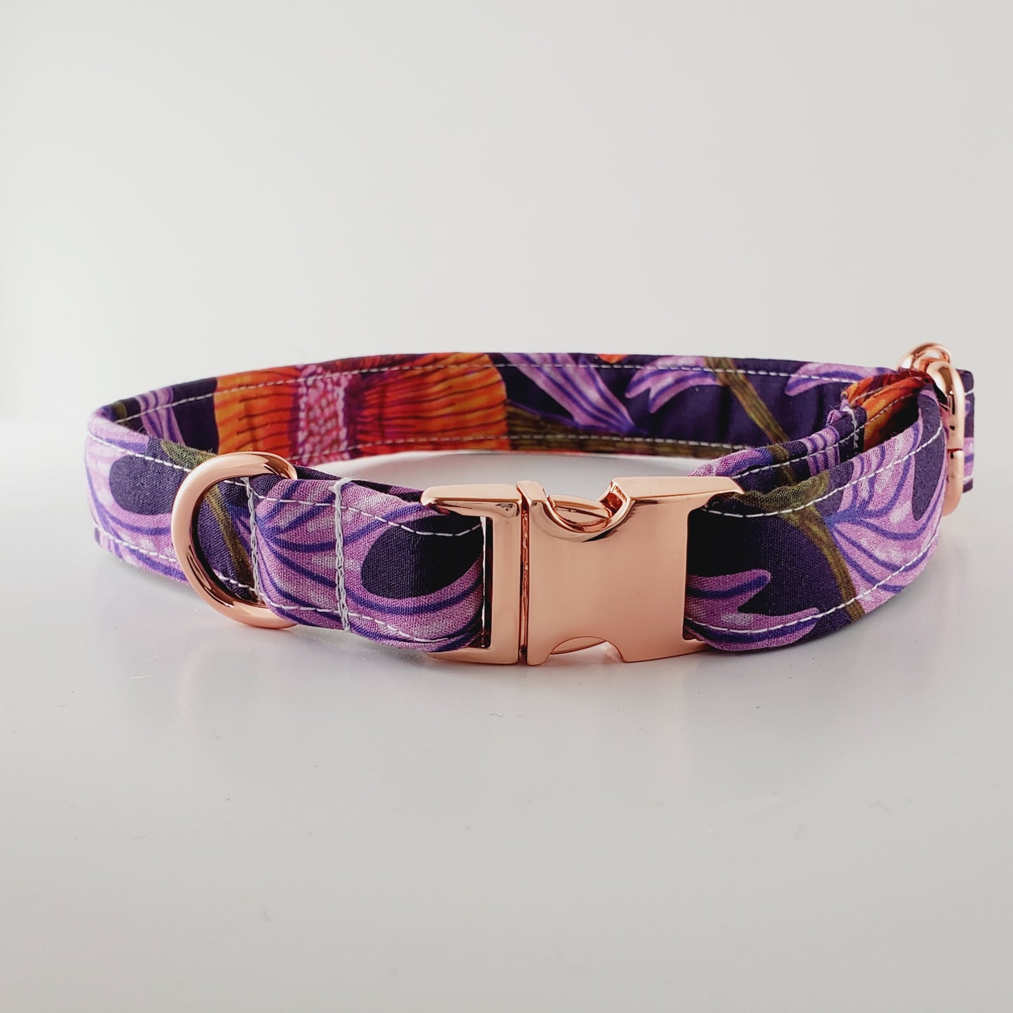 Small Australian purple and orange fabric dog collar