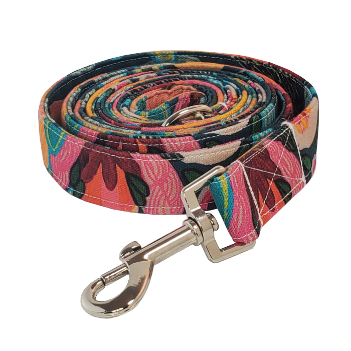 Bright Floral Australian Fabric Dog Leash - High-quality handmade dog leash from Lady Barkleys.