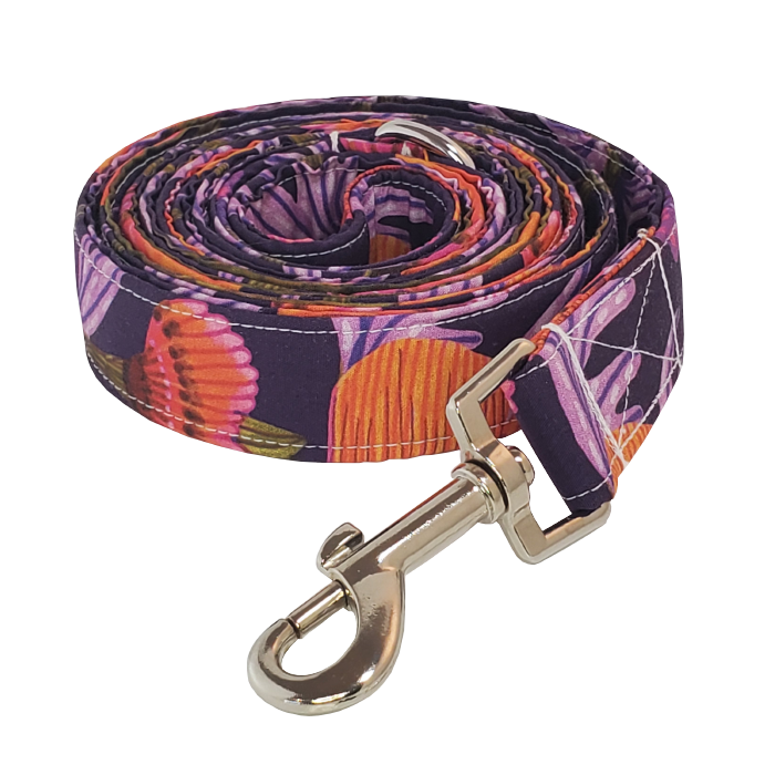 Purple and Orange Floral Australian Fabric Dog Leash - High-quality handmade dog leash from Lady Barkleys.