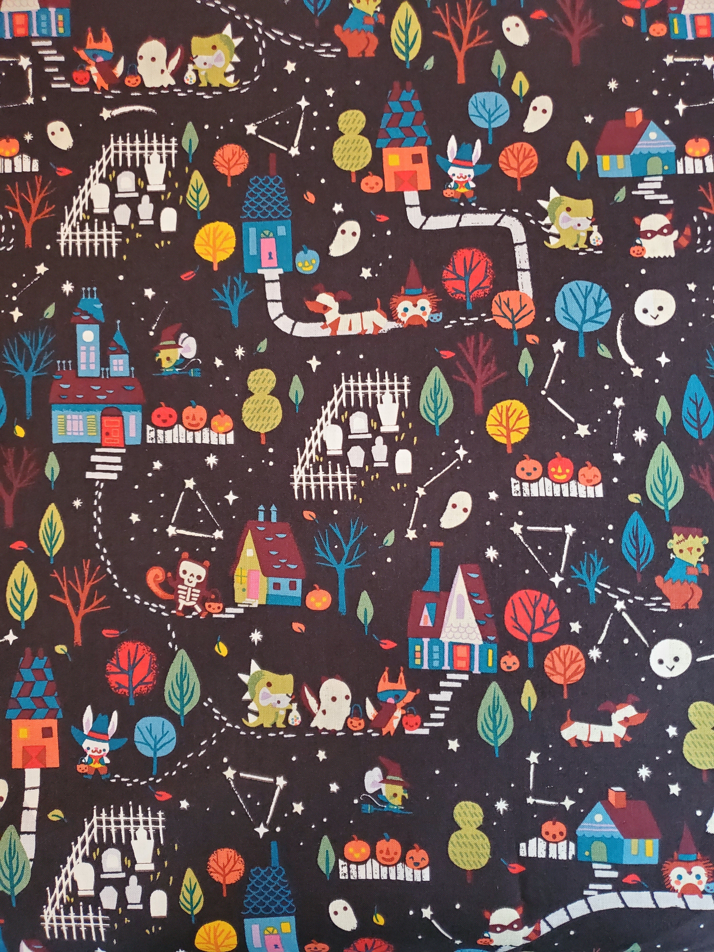 Kawaii Trick-or-Treater fabric dog bandana, perfect for Halloween.