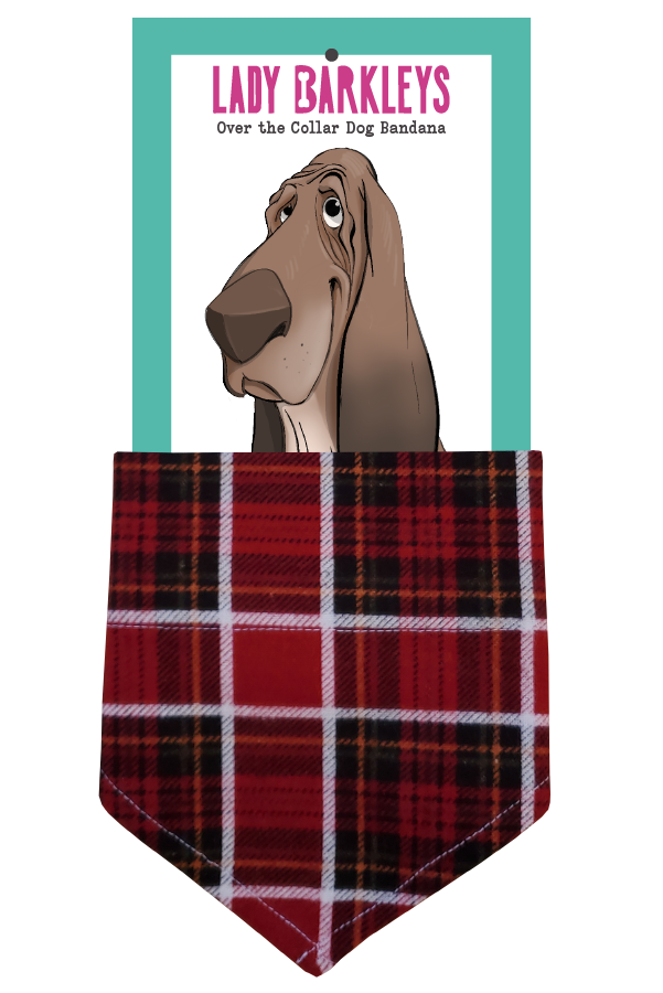 Red Snuggly Soft Green Flannel Over the Collar Dog Bandana – Slide-On Design - Handmade over-the-collar dog bandana, stylish and comfortable for pets.