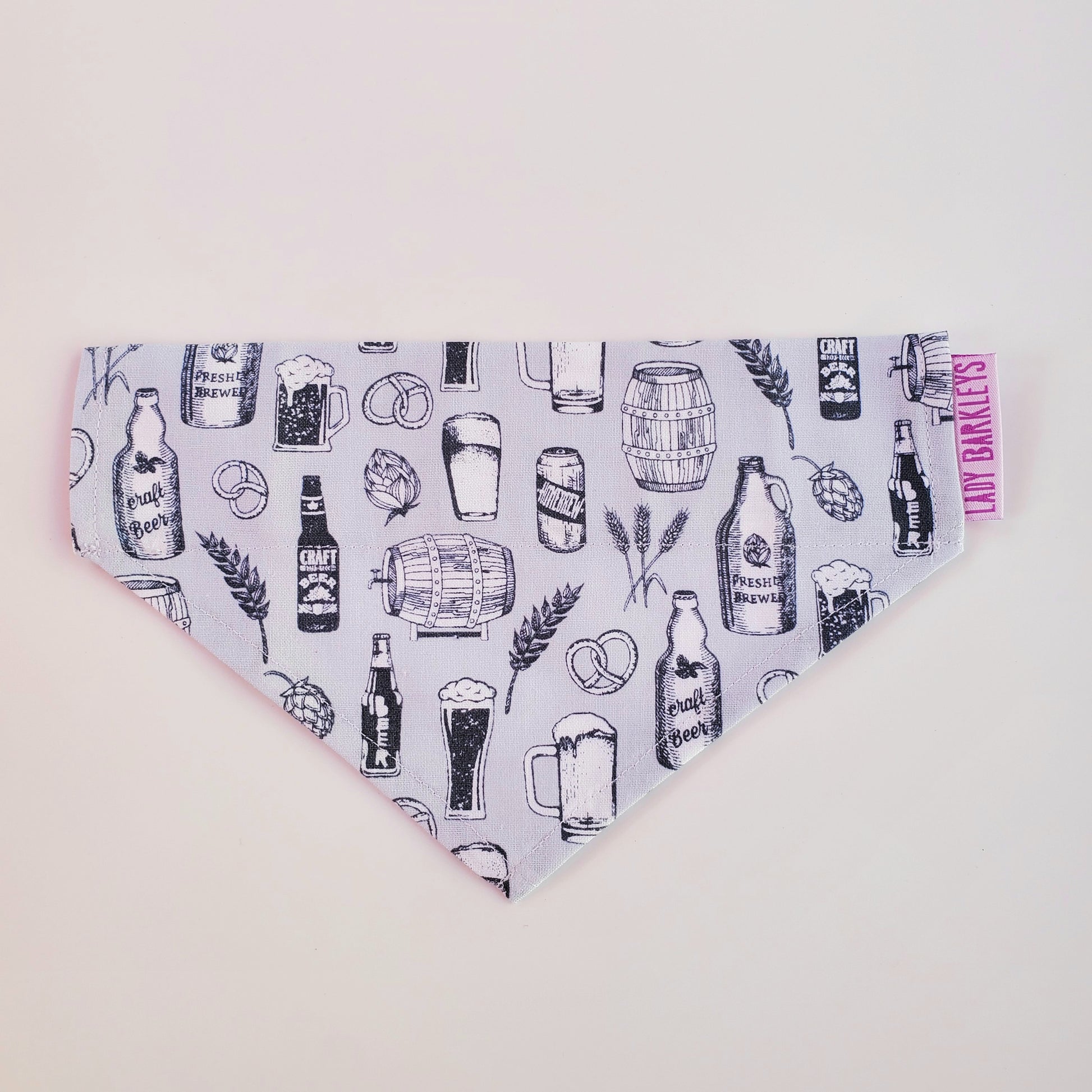 Craft beer print dog bandana, handmade in Michigan by Lady Barkleys.